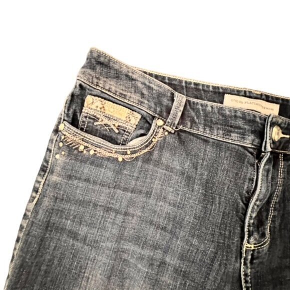 Chico Platinum Jeans Women Size 2 Blue Denim Dark Wash Straight W35 L26.5 BLING - Picture 5 of 16